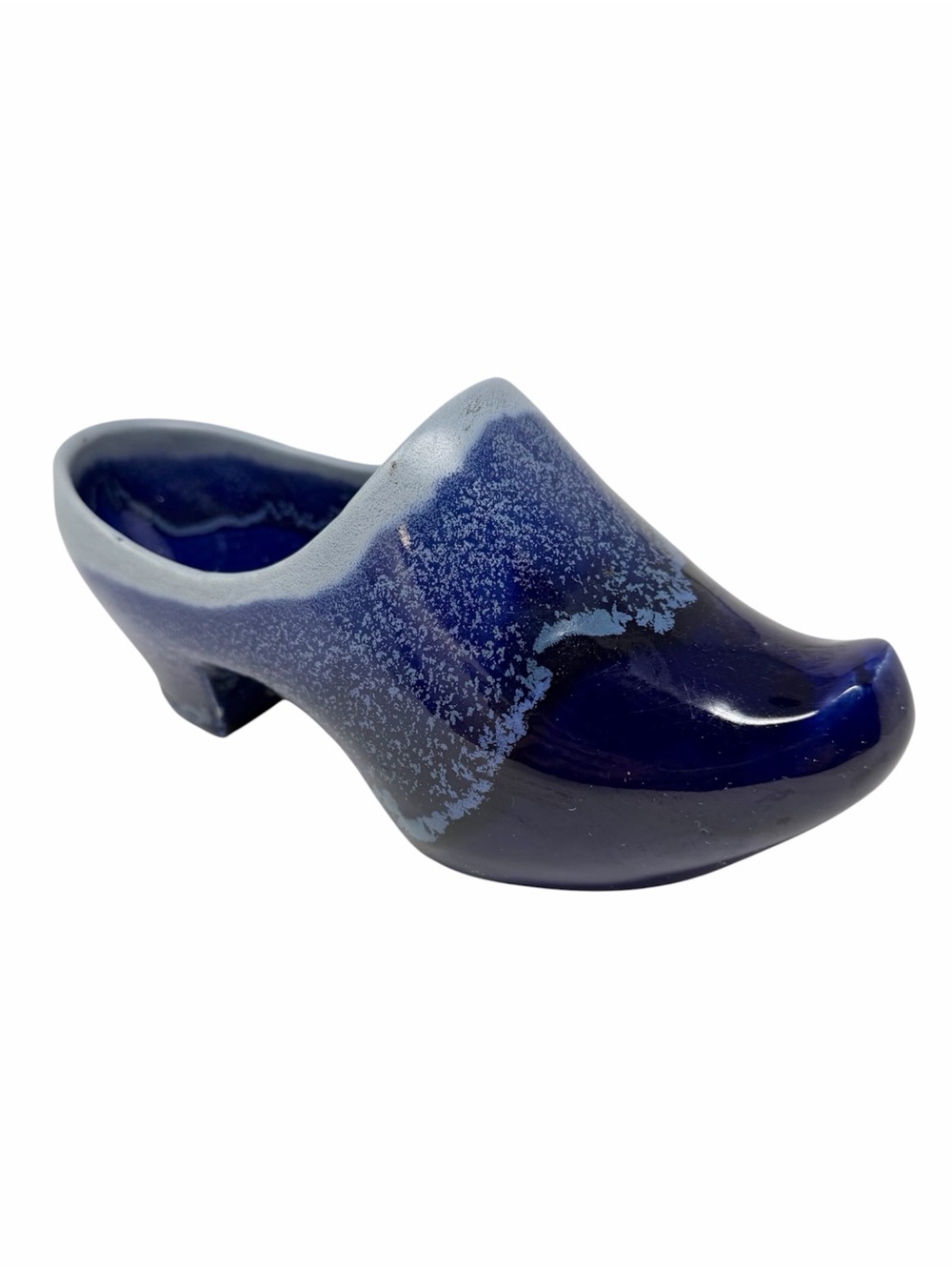 Vintage Belgium Ceramic Clog Decorative Blue Dip Glaze Shoe